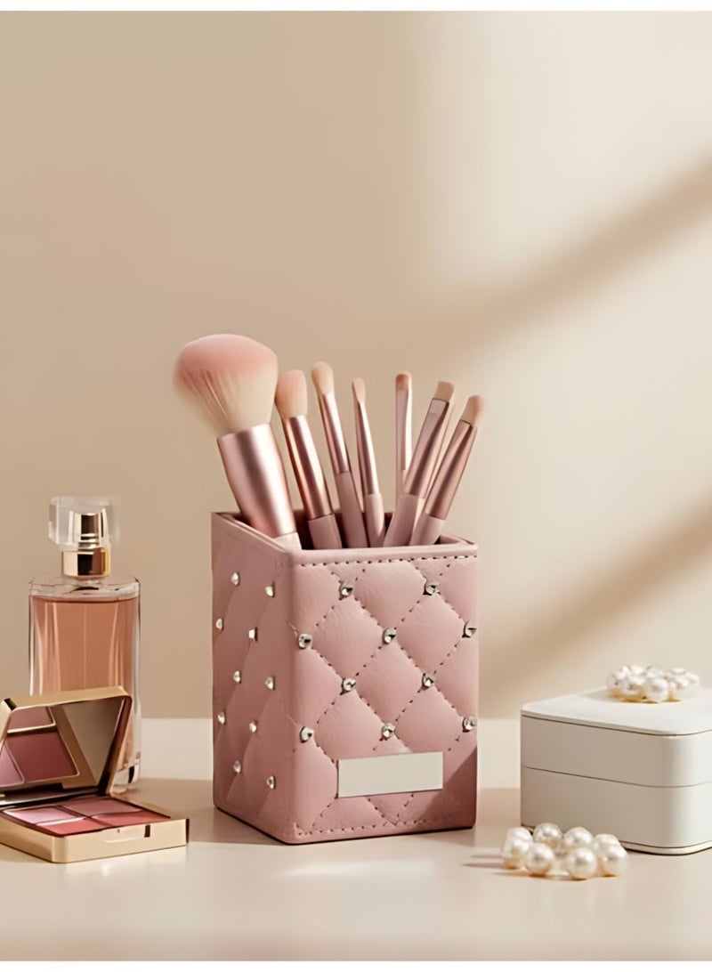 حامل فرش المكياج كوب فرش كريستال أسود PU حقيبة تخزين فرش المكياج للنساء (ذهب وردي) - view 5